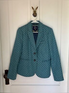Boden Teal Wool Blazer with Navy Dot Print Size 8